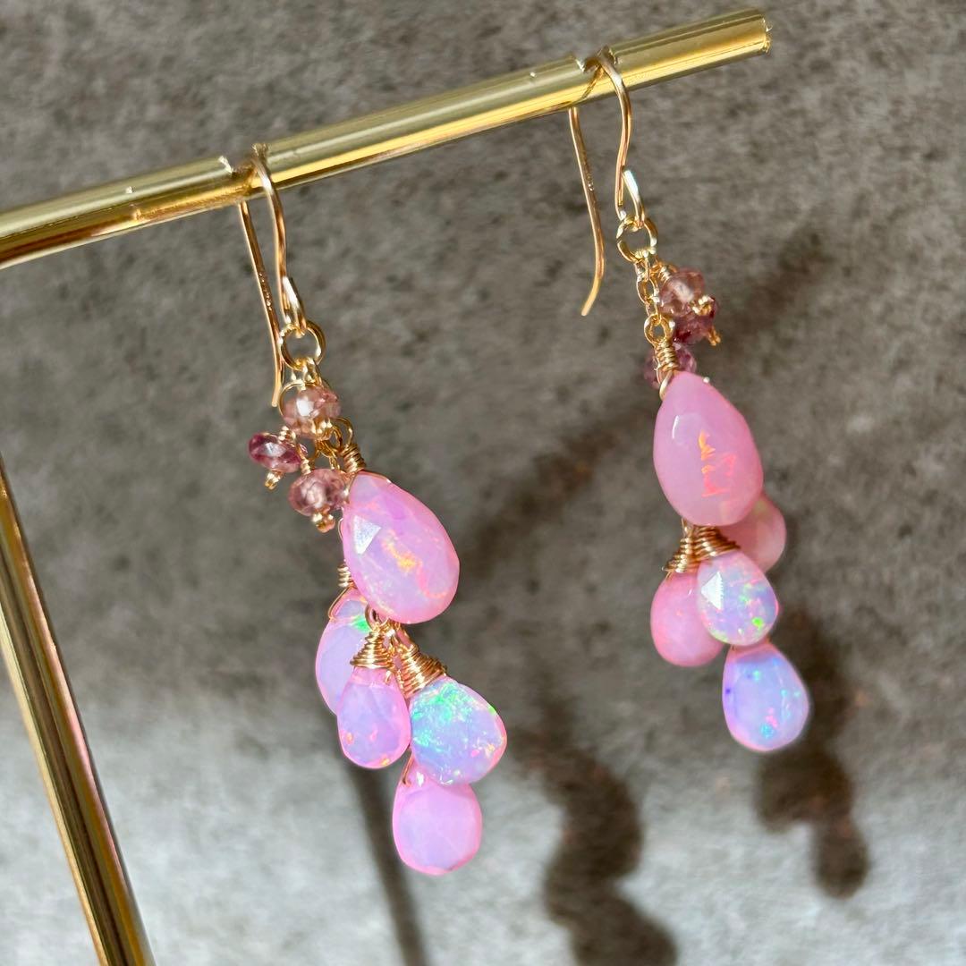 専用♡桜カラー✳︎カラーオパール　14kgf　天然石ピアス/イヤリング