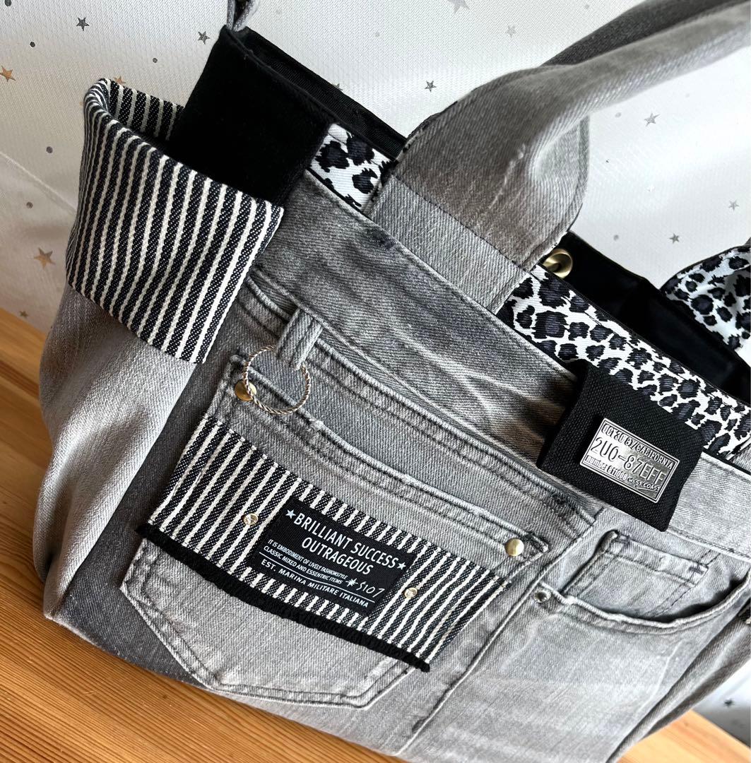 大きめデニムリメイクバッグ（LL）No.745☆トートバッグ　マザーズバッグ