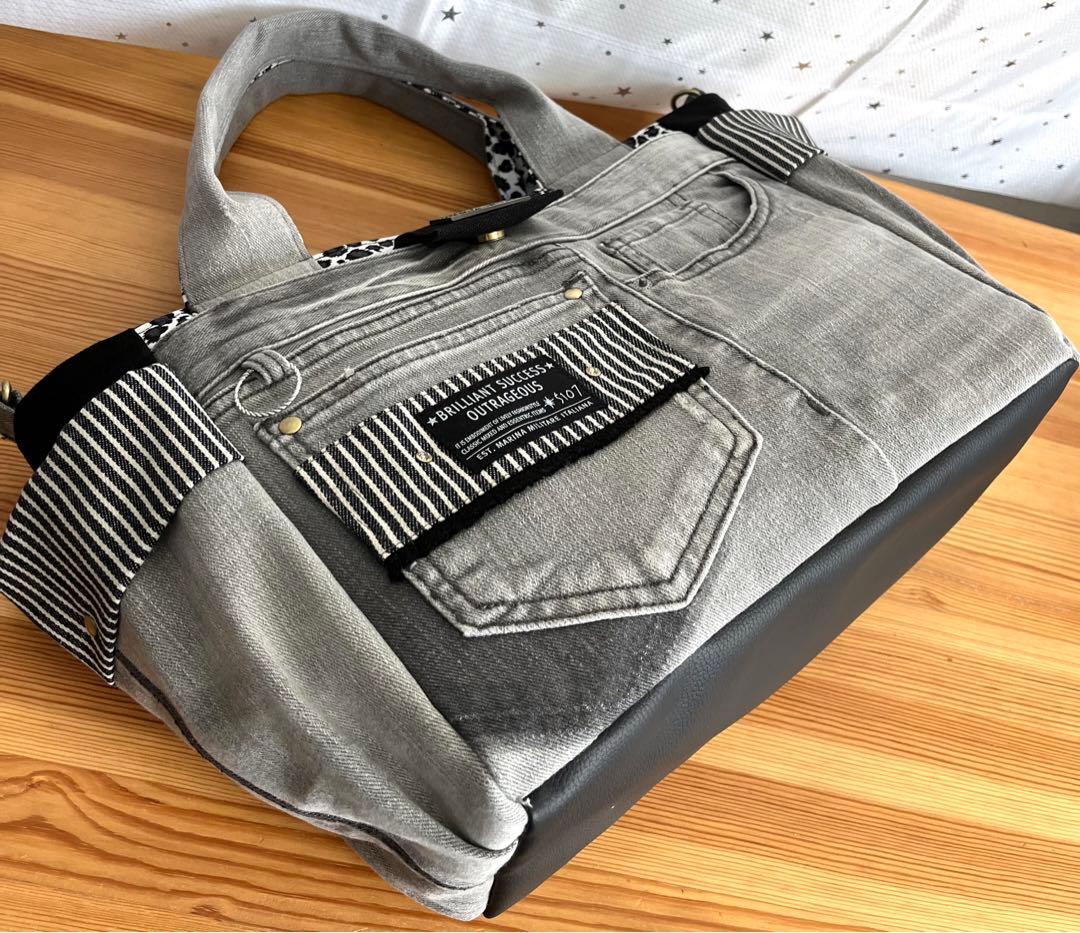 大きめデニムリメイクバッグ（LL）No.745☆トートバッグ　マザーズバッグ