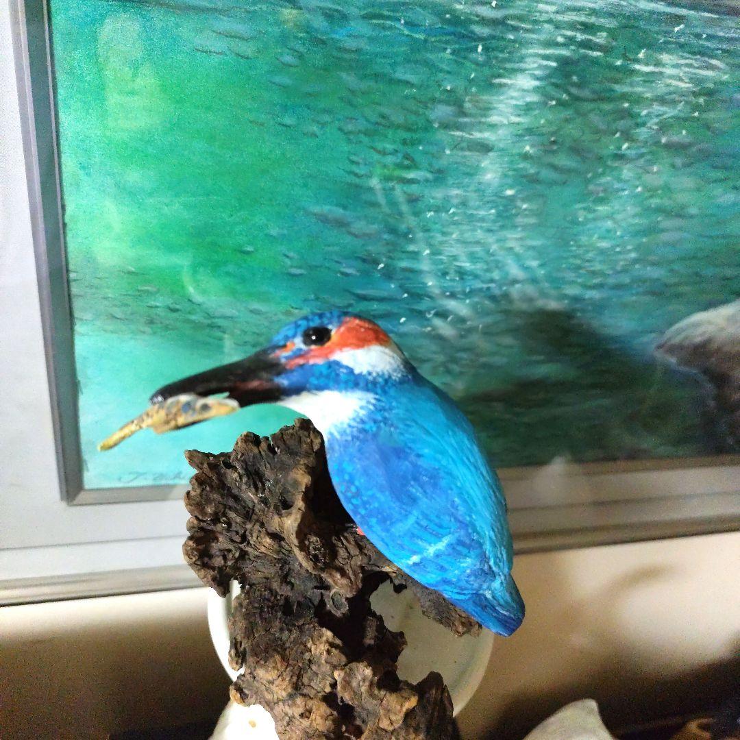 手彫りカワセミ　台座付き