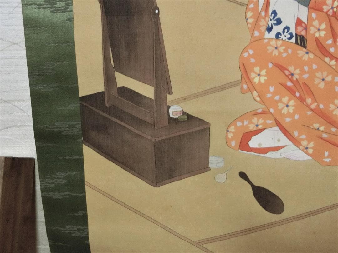 買得！【掛軸　美人画　化粧日本髪着物姿　華堂　共箱 軸　骨董古美術】美術工芸