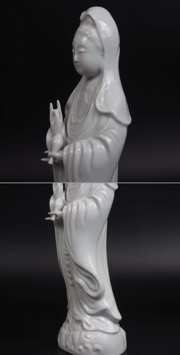 送料無料　鍋島冬山作 白磁観音立像 共箱・完品無傷　高さ30ｃｍ