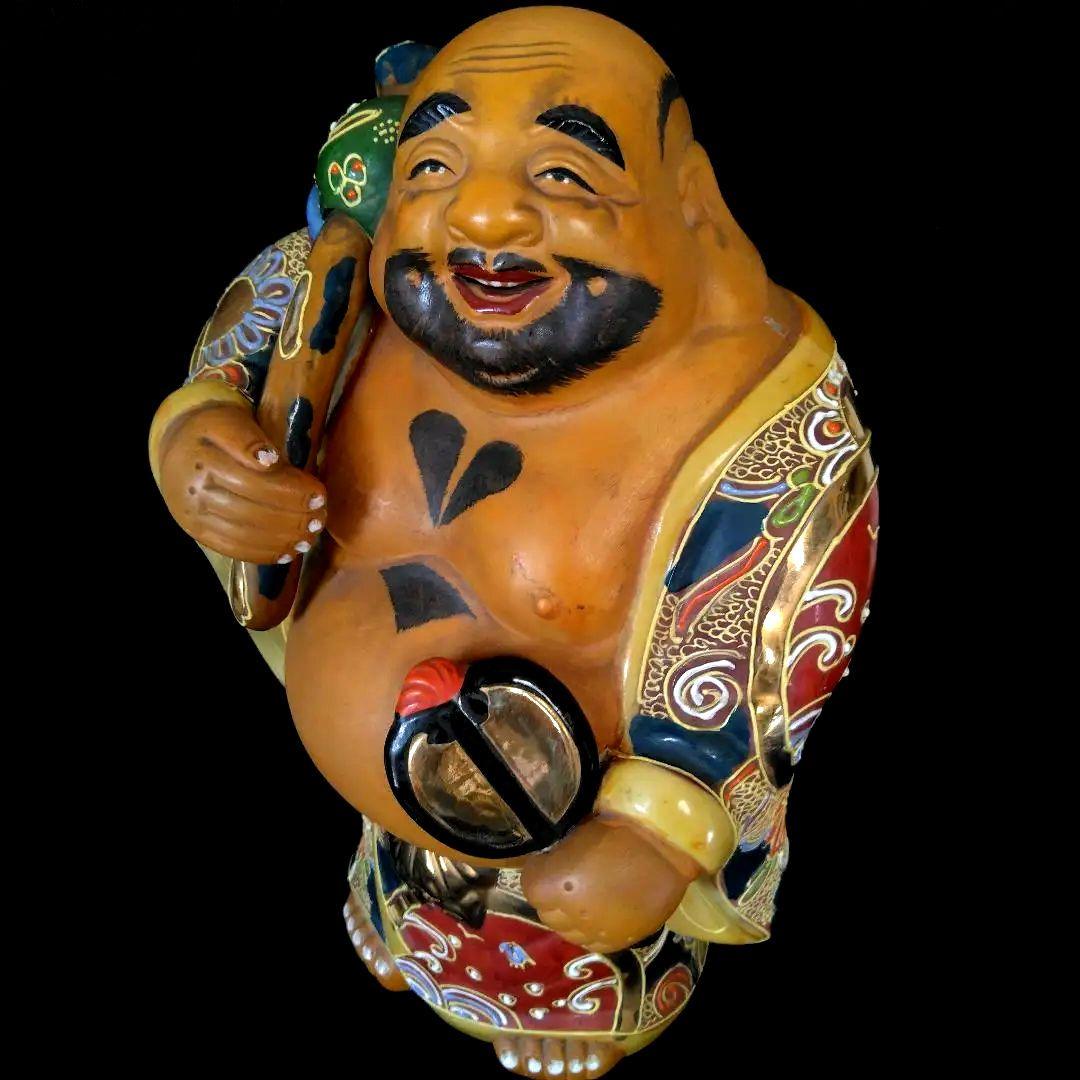 古九谷 布袋様 高28㎝ 七福神 仏像 手描き 布袋 開運 風水 縁起物 九谷焼