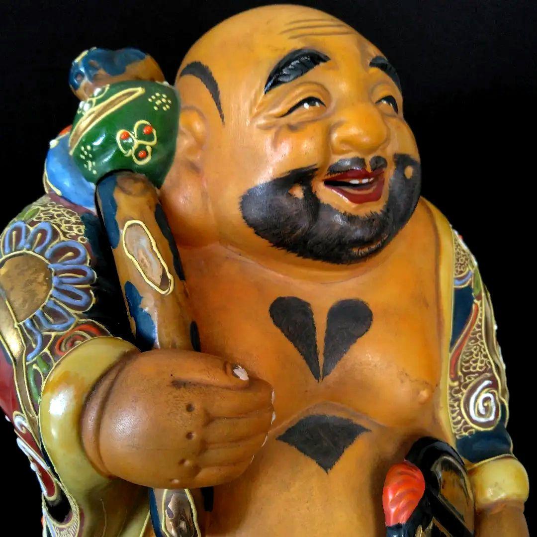 古九谷 布袋様 高28㎝ 七福神 仏像 手描き 布袋 開運 風水 縁起物 九谷焼