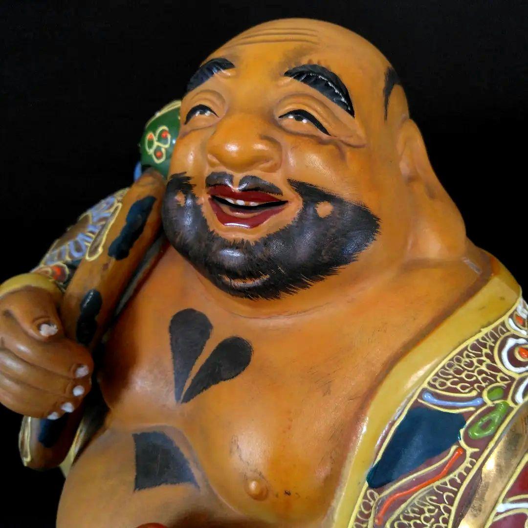 古九谷 布袋様 高28㎝ 七福神 仏像 手描き 布袋 開運 風水 縁起物 九谷焼