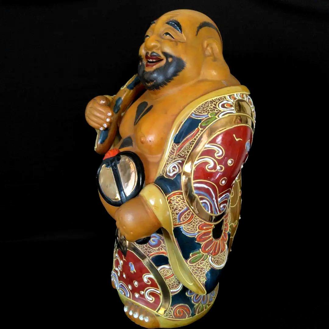 古九谷 布袋様 高28㎝ 七福神 仏像 手描き 布袋 開運 風水 縁起物 九谷焼