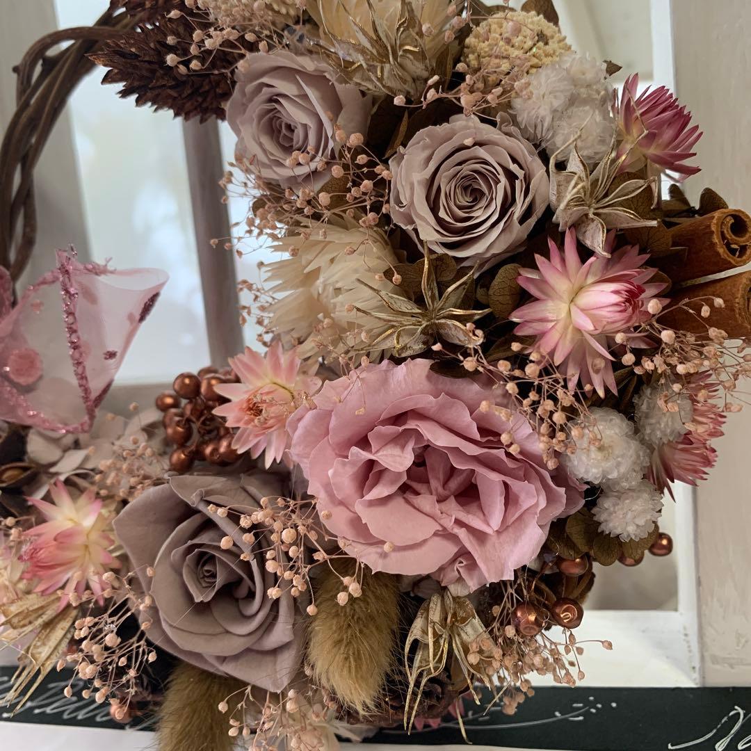 プリザーブドフラワーリース♡ベージュピンク✖︎ブラウンのリース