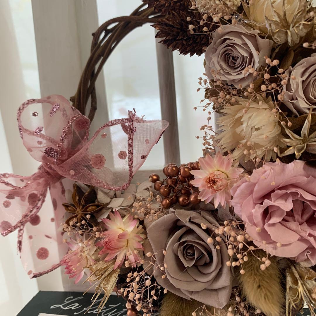 プリザーブドフラワーリース♡ベージュピンク✖︎ブラウンのリース