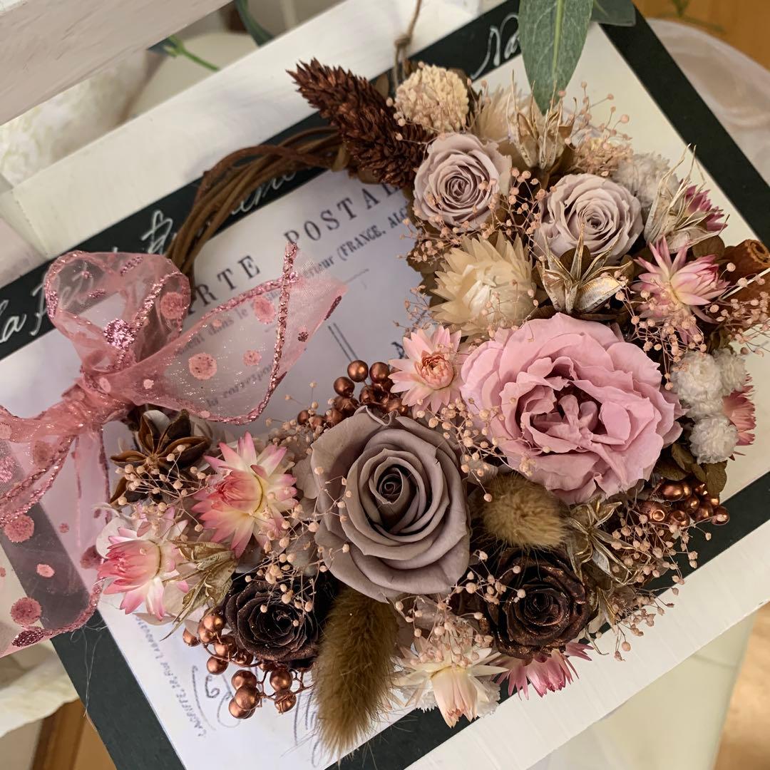 プリザーブドフラワーリース♡ベージュピンク✖︎ブラウンのリース