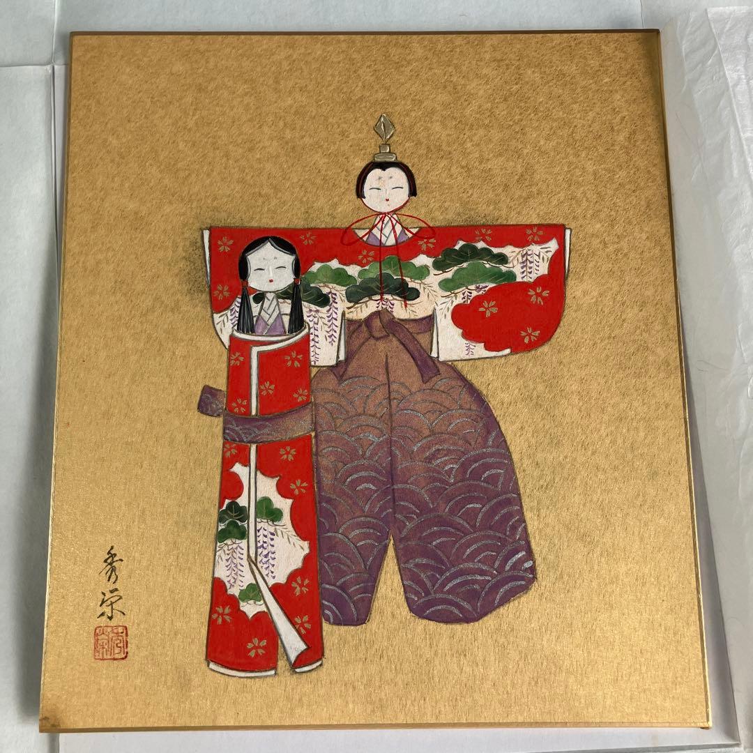 立ち雛　日本画　色紙絵　お雛様　あやめ