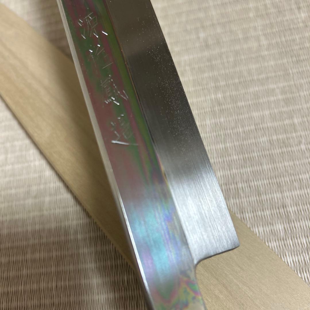 本焼　柳刃　包丁　和包丁　伯鳳研ぎ　水本焼　鏡面仕上げ　黒檀黒水牛銀巻八角柄