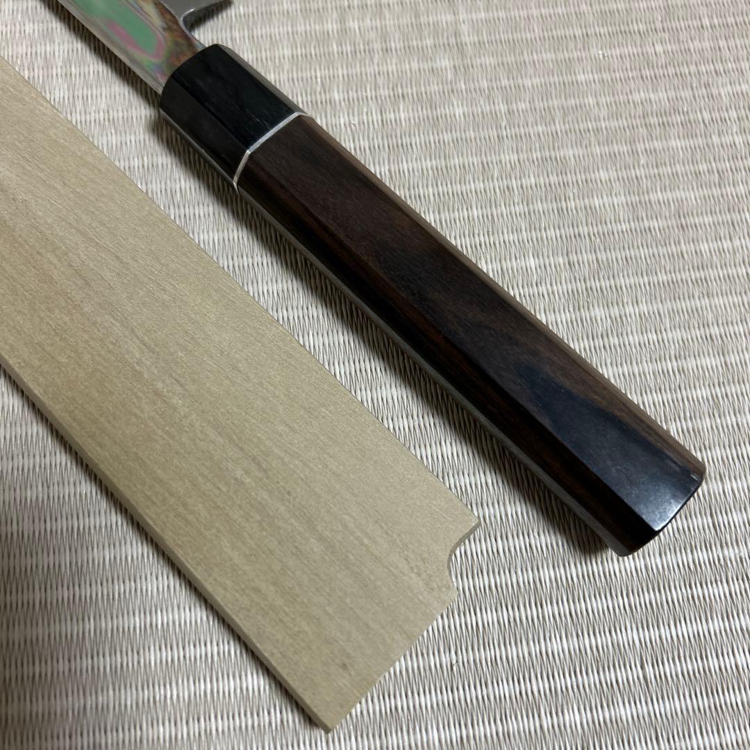 本焼　柳刃　包丁　和包丁　伯鳳研ぎ　水本焼　鏡面仕上げ　黒檀黒水牛銀巻八角柄