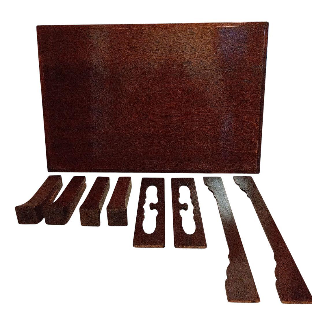 《文机》天然木（栃）柾目 90×60cm 濃い茶色　和アンティーク調　座卓　美品