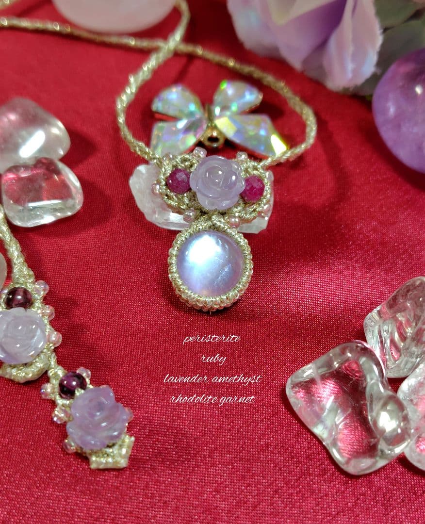 ☆シルキーシラー☆ペリステライト　マクラメ編みネックレス