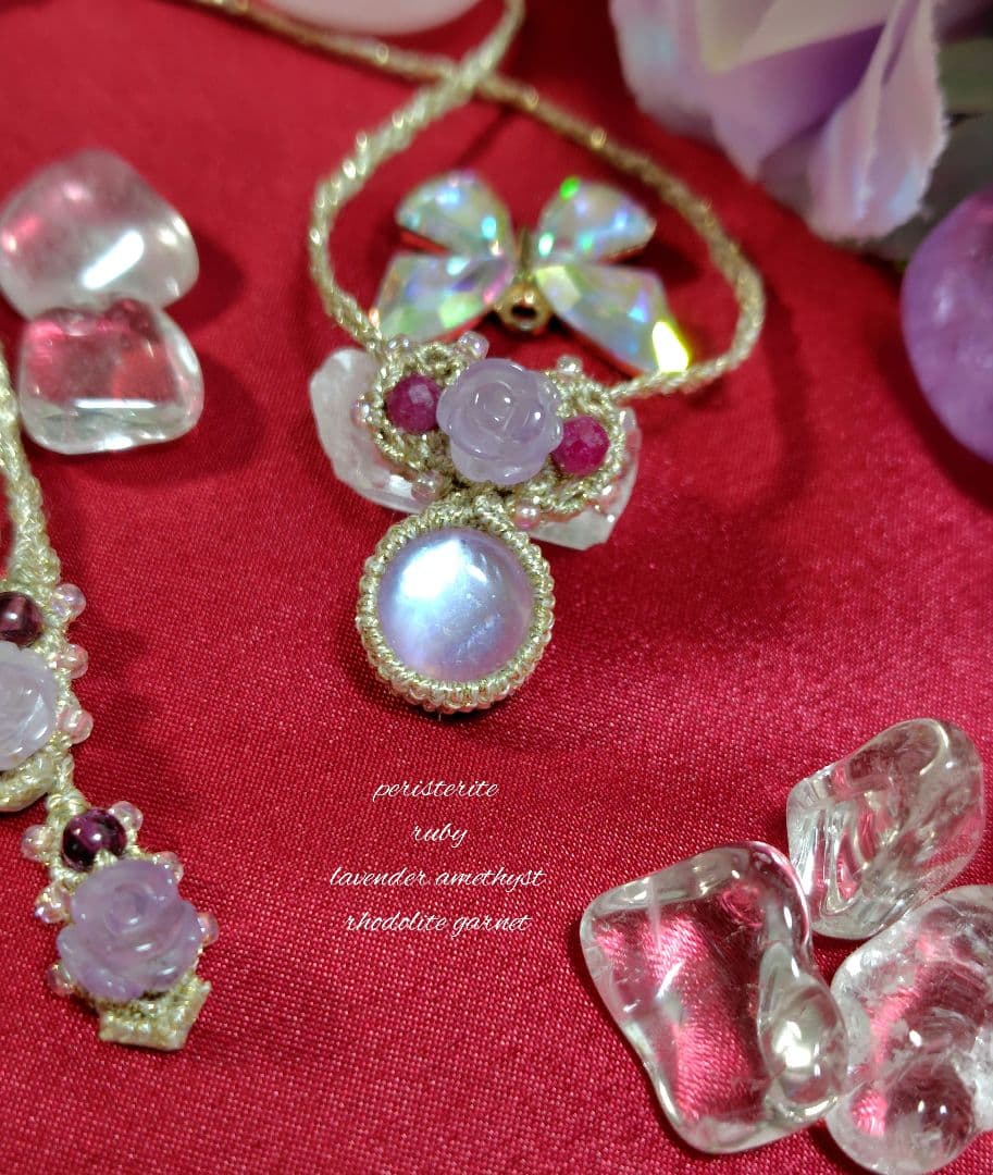 ☆シルキーシラー☆ペリステライト　マクラメ編みネックレス