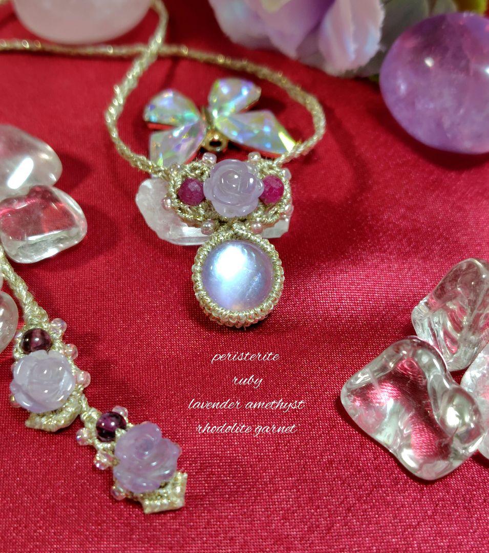 ☆シルキーシラー☆ペリステライト　マクラメ編みネックレス