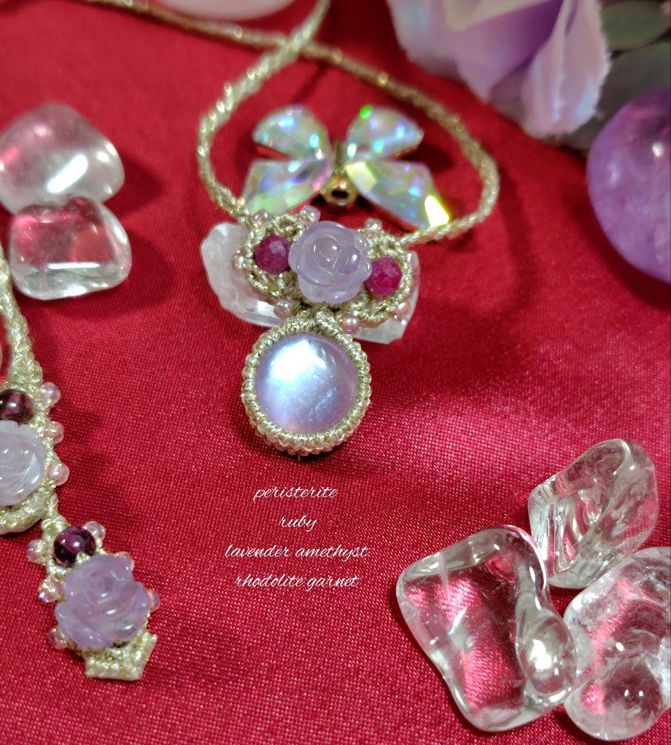 ☆シルキーシラー☆ペリステライト　マクラメ編みネックレス