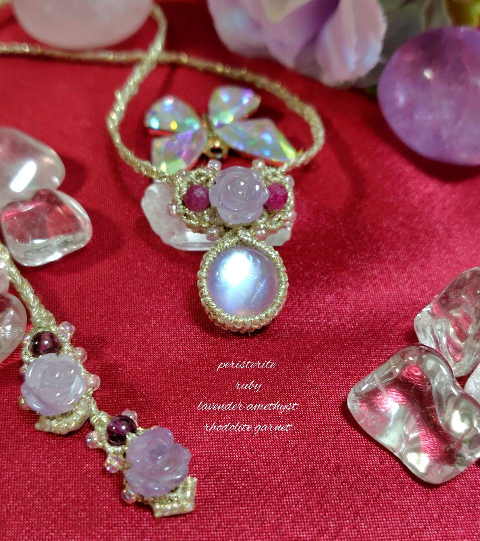 ☆シルキーシラー☆ペリステライト　マクラメ編みネックレス