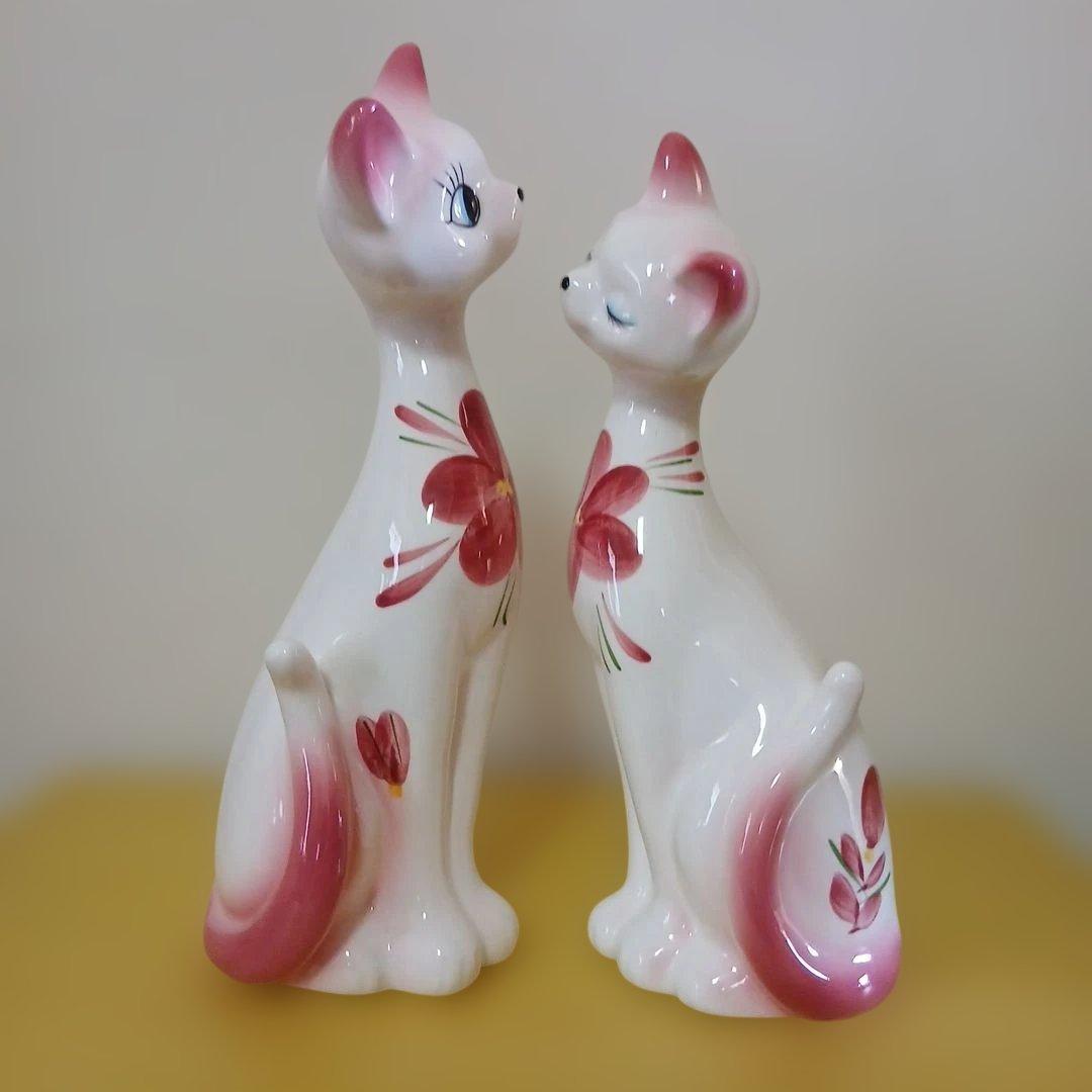 昭和レトロ　ネコ　陶器　置物　ベア　　2点セット品