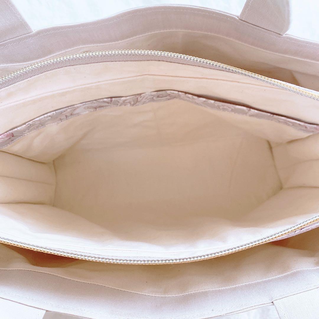 【在庫整理20%off】花柄 ピンクグレー 3ルームフリルトート⑅ ハンドメイド