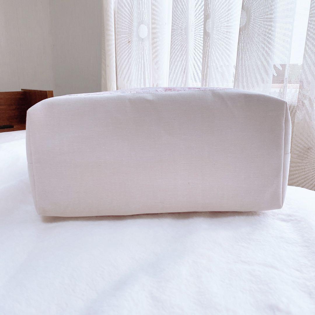 【在庫整理20%off】花柄 ピンクグレー 3ルームフリルトート⑅ ハンドメイド