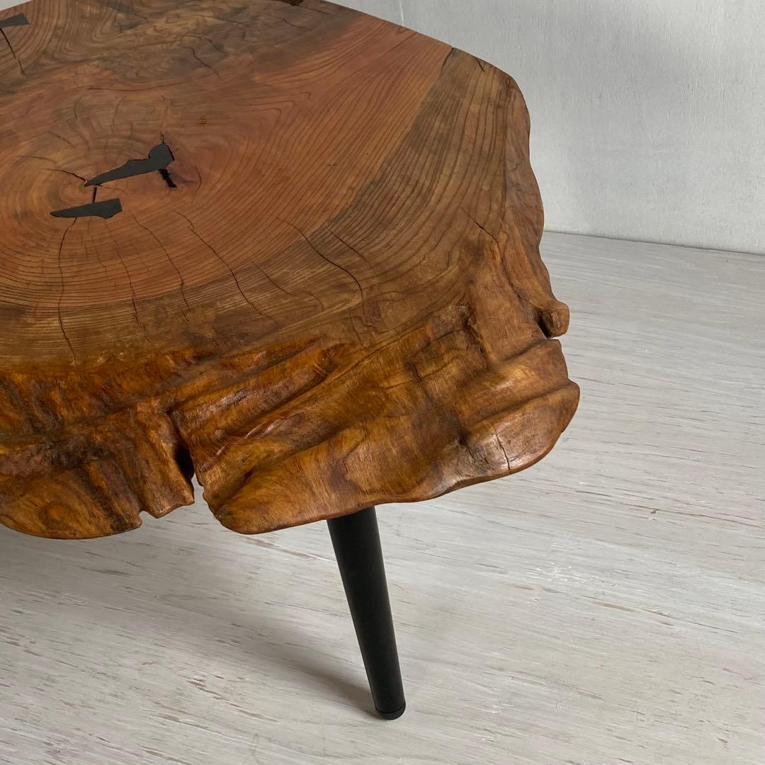 古いケヤキ 一枚板 テーブル ちゃぶ台 鉄脚