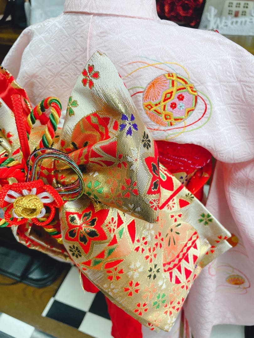 七五三5歳様薄ピンクの正絹鞠紋様