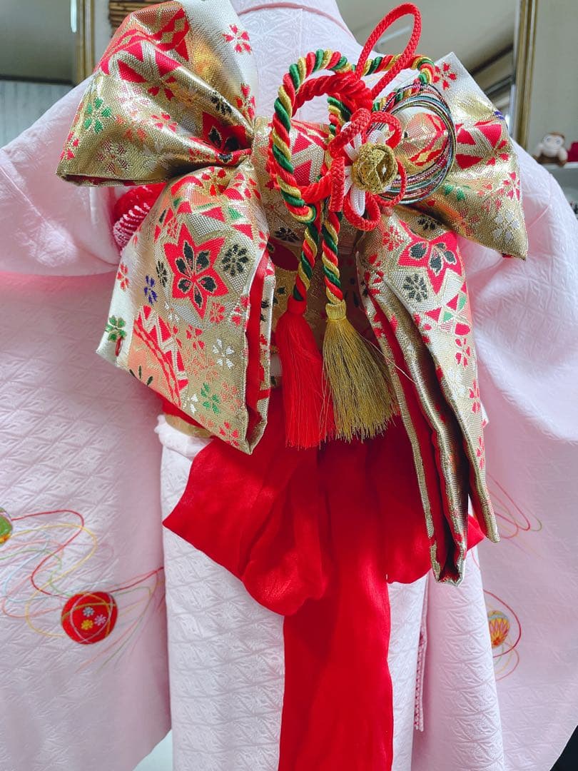 七五三5歳様薄ピンクの正絹鞠紋様