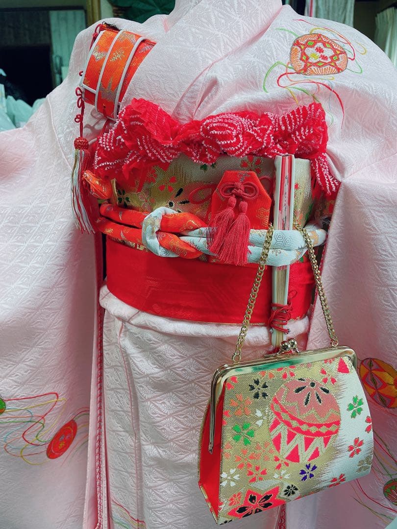 七五三5歳様薄ピンクの正絹鞠紋様