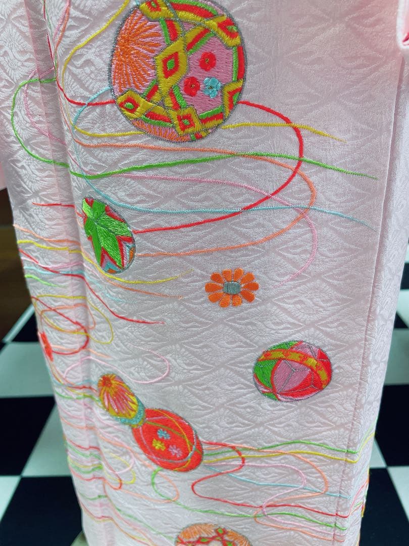 七五三5歳様薄ピンクの正絹鞠紋様