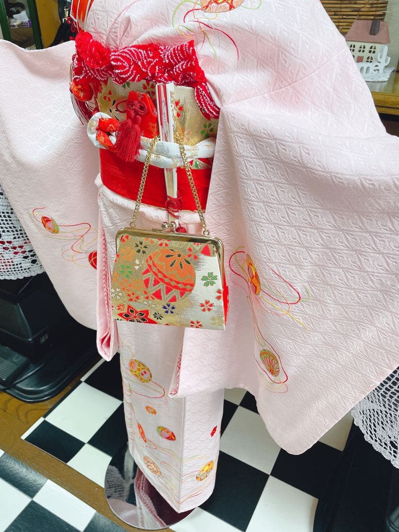 七五三5歳様薄ピンクの正絹鞠紋様