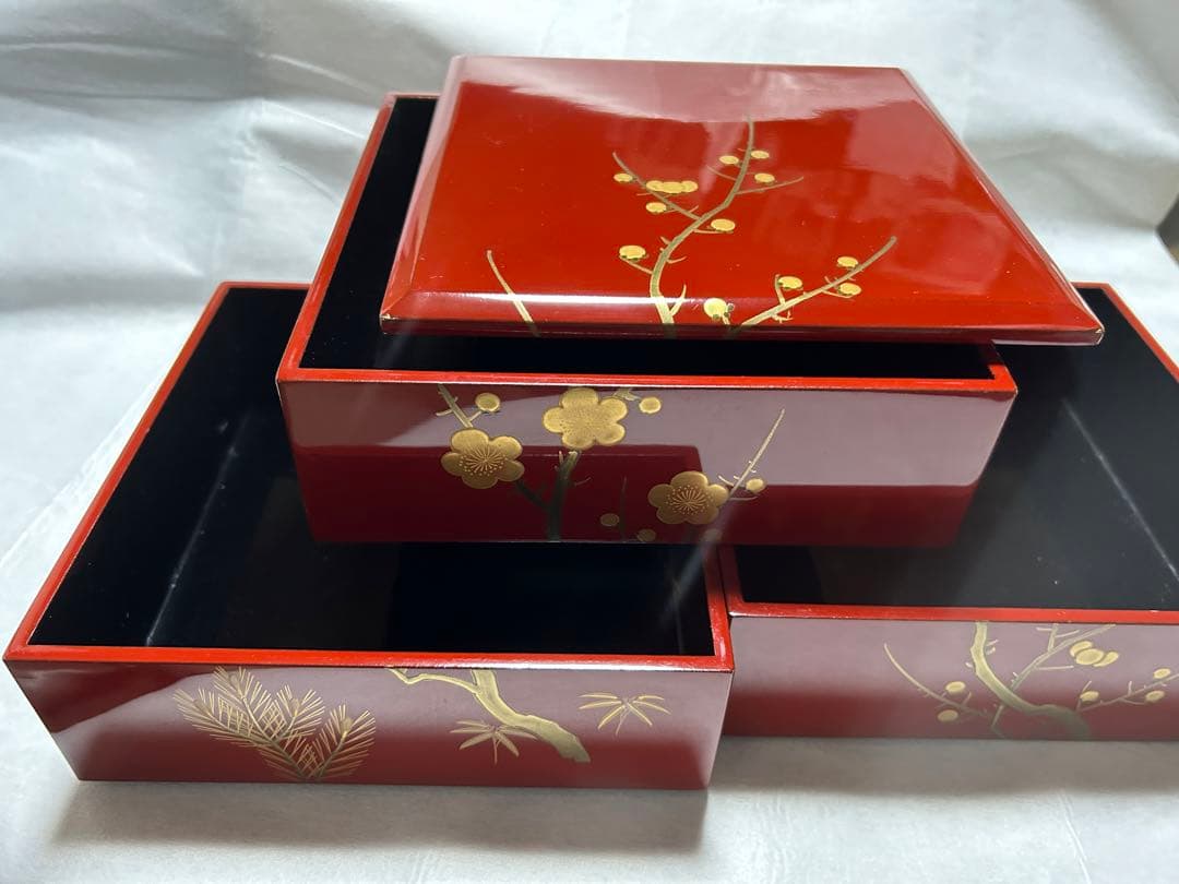 値下げ　本漆　三段　重箱