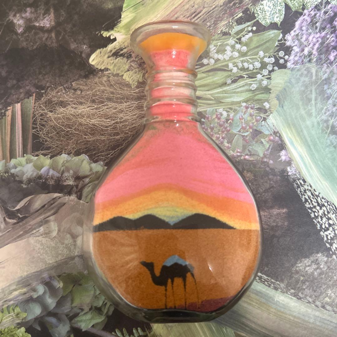 【美品】一点物　ドバイ土産　サンドアート ボトル　グラデーション　ラクダ　砂漠