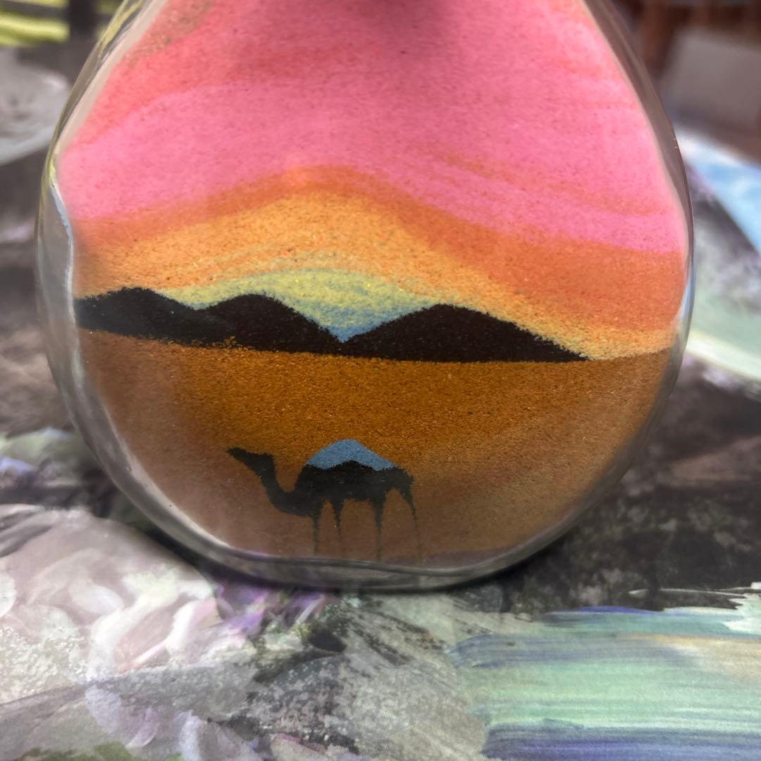 【美品】一点物　ドバイ土産　サンドアート ボトル　グラデーション　ラクダ　砂漠