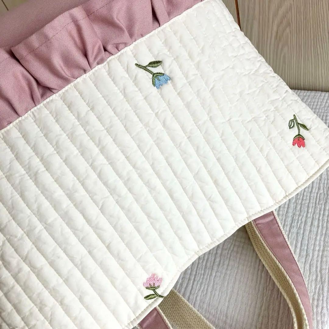 レッスンバッグ ヌビ イブル フリル チューリップ 花 ピンク 入園入学 白