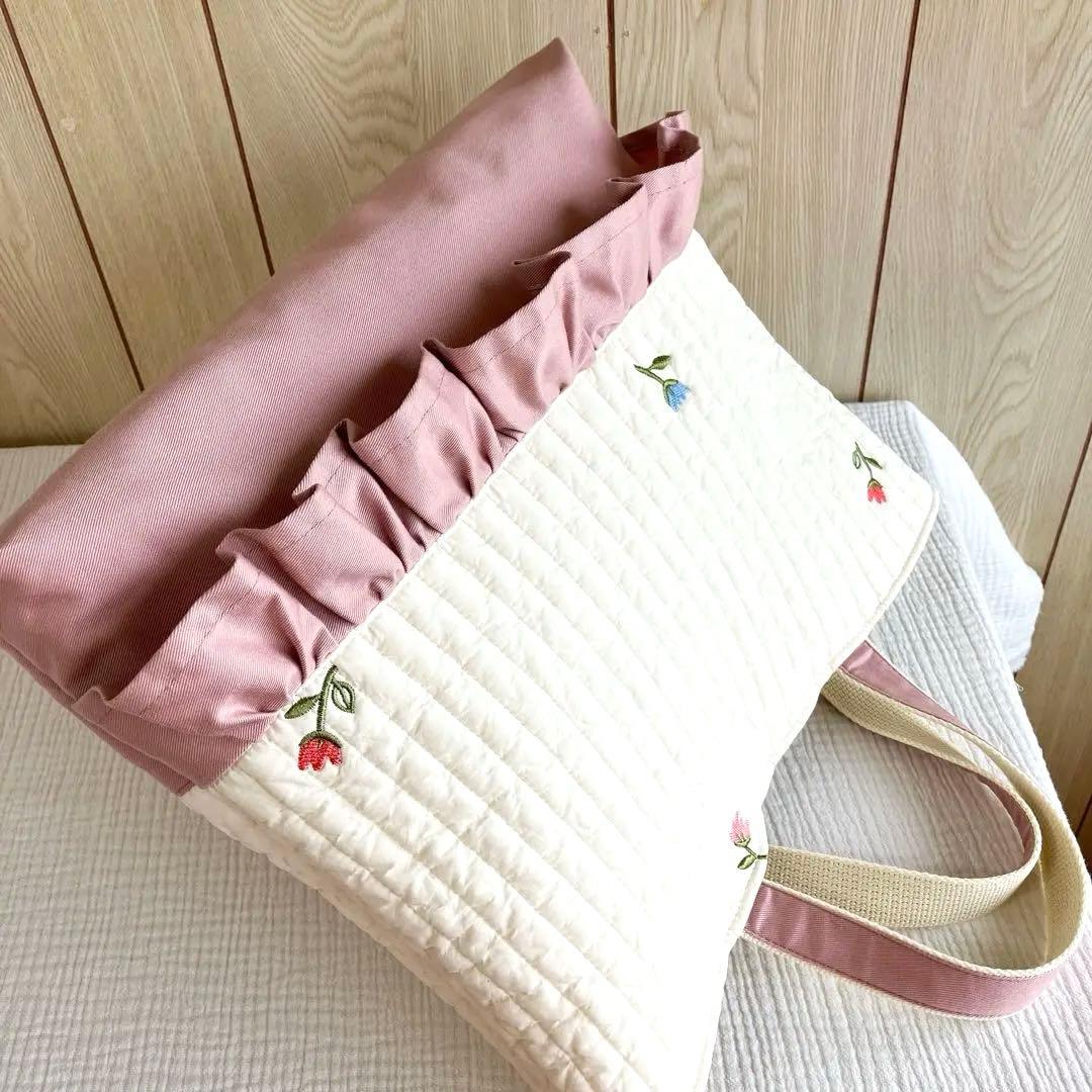 レッスンバッグ ヌビ イブル フリル チューリップ 花 ピンク 入園入学 白