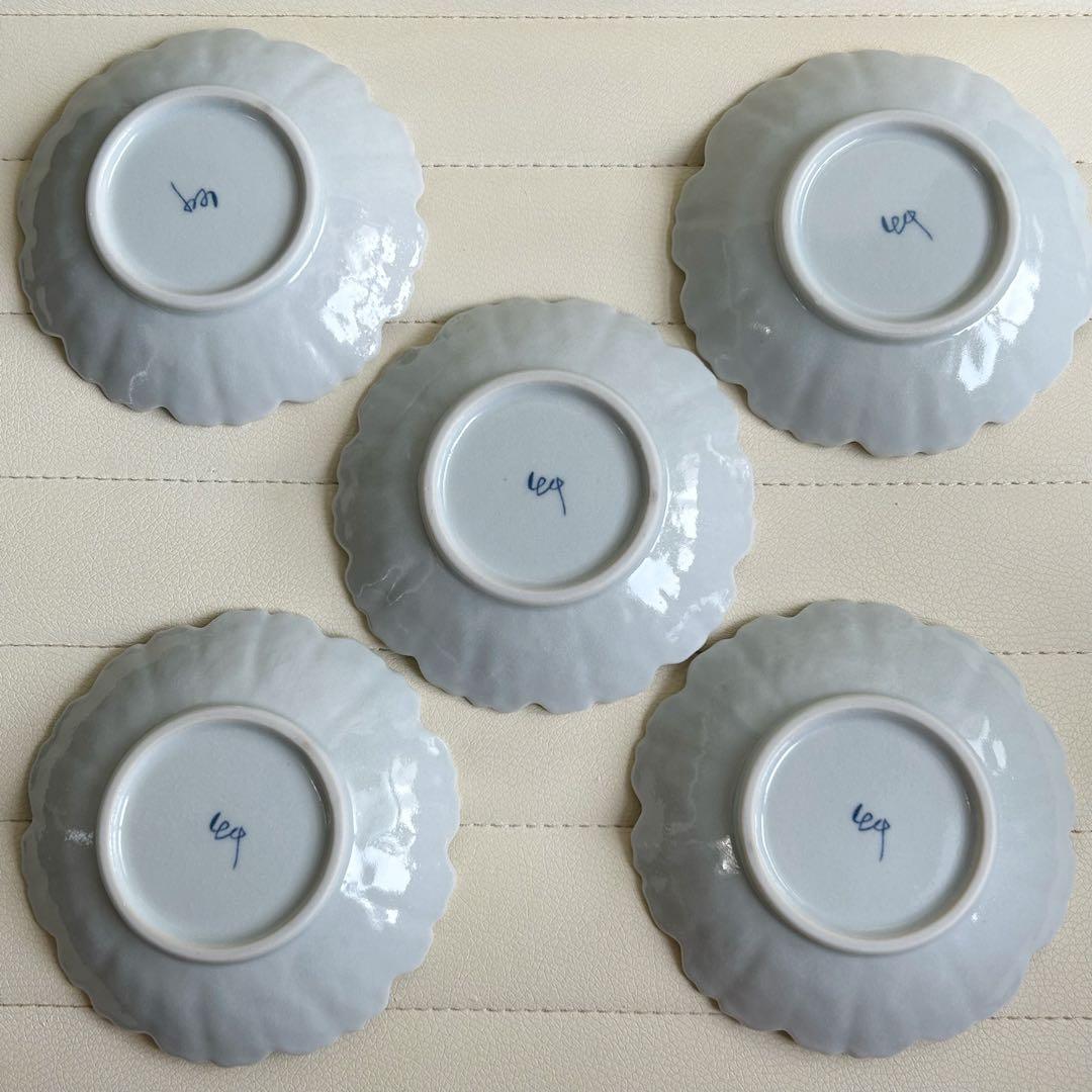 九谷焼　ほたる窯　赤絵コスモス　銘々皿揃　5枚セット　小皿　輪花皿　取り皿　和皿