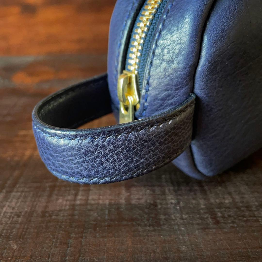 《ボックス型》レザーポーチ（Navy）