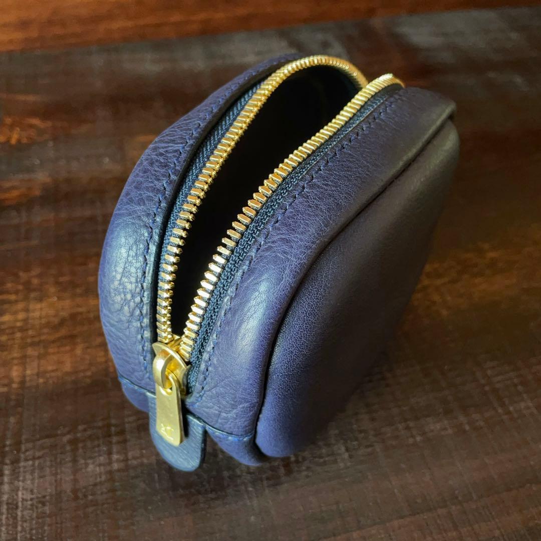 《ボックス型》レザーポーチ（Navy）