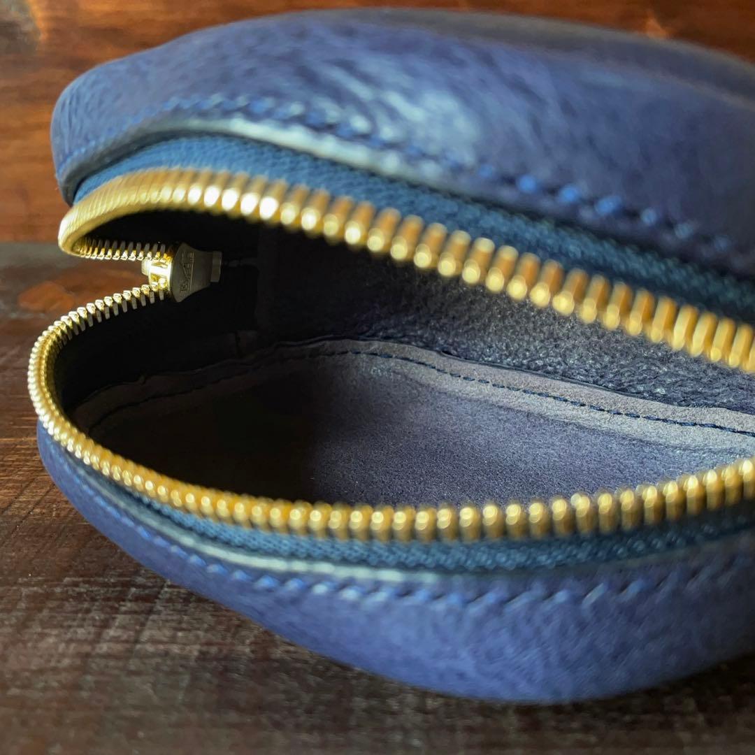 《ボックス型》レザーポーチ（Navy）