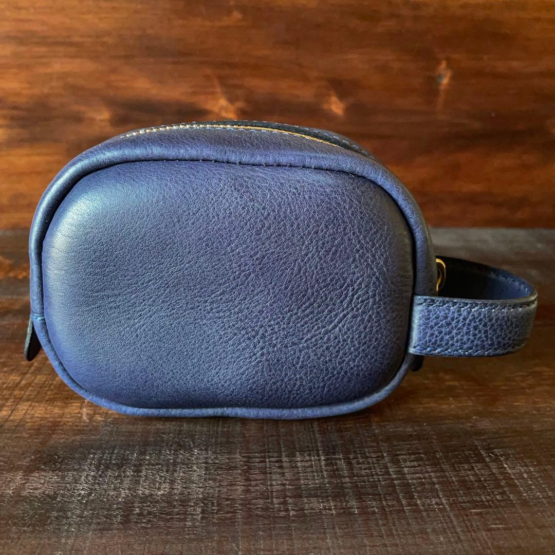 《ボックス型》レザーポーチ（Navy）