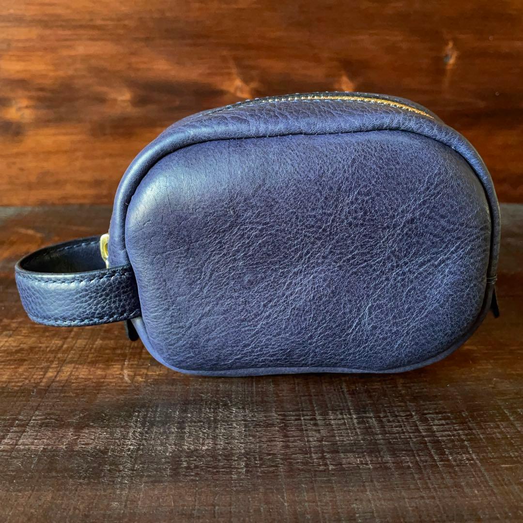 《ボックス型》レザーポーチ（Navy）