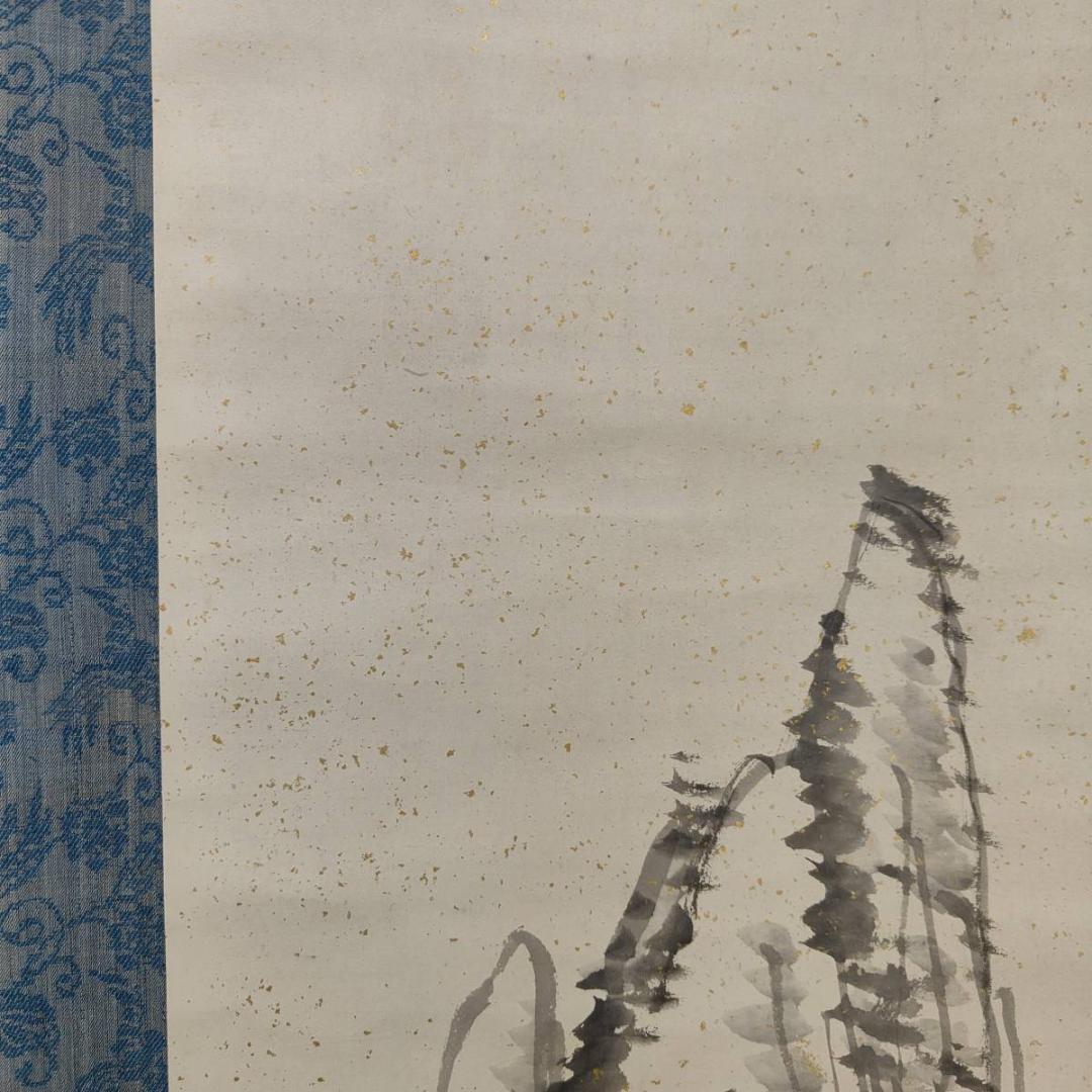 真作/幕末の南画家/日根野対山/山水画賛/布袋屋掛軸A-383