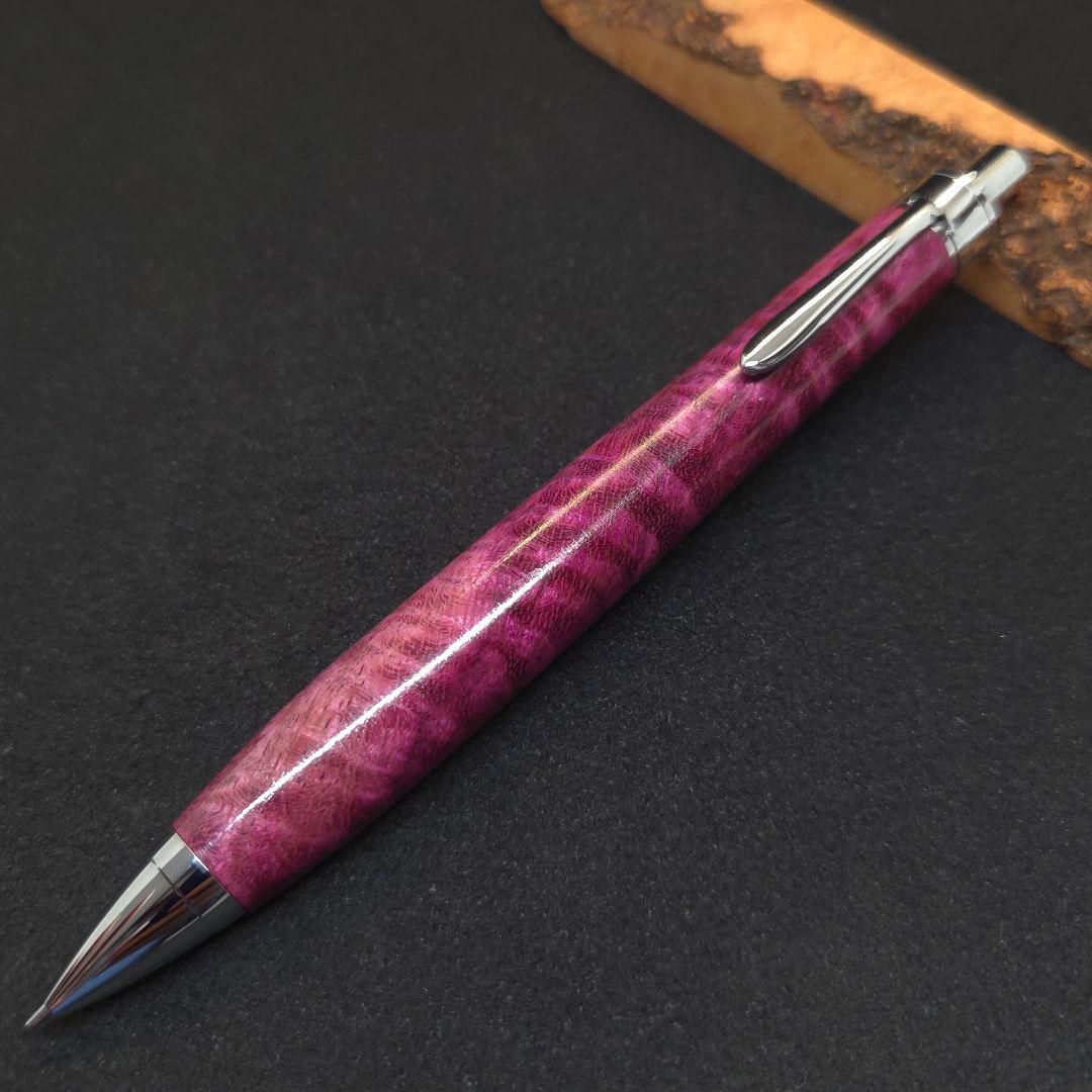 No.36ハンドメイド木軸シャーペンパープルハート縮み杢