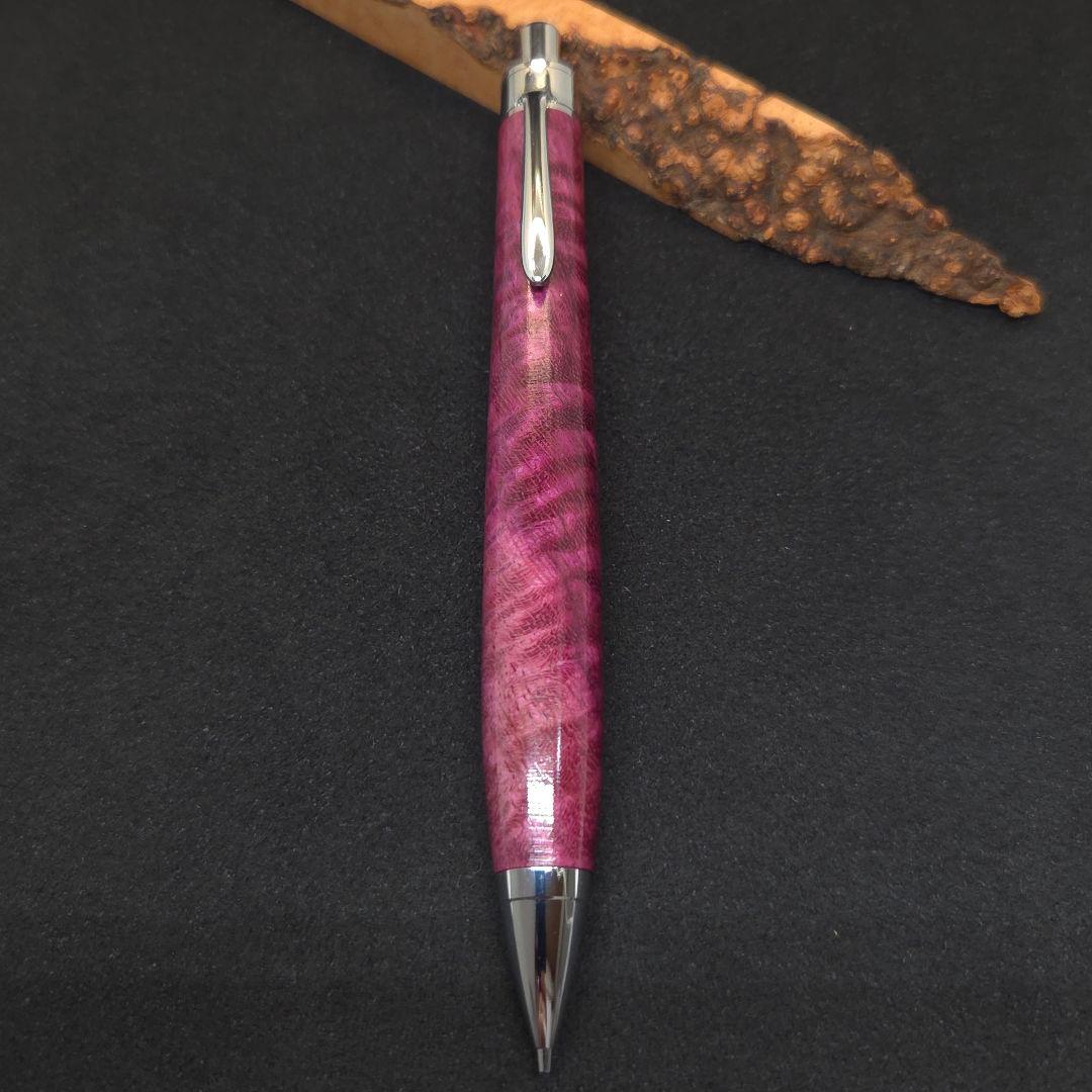 No.36ハンドメイド木軸シャーペンパープルハート縮み杢