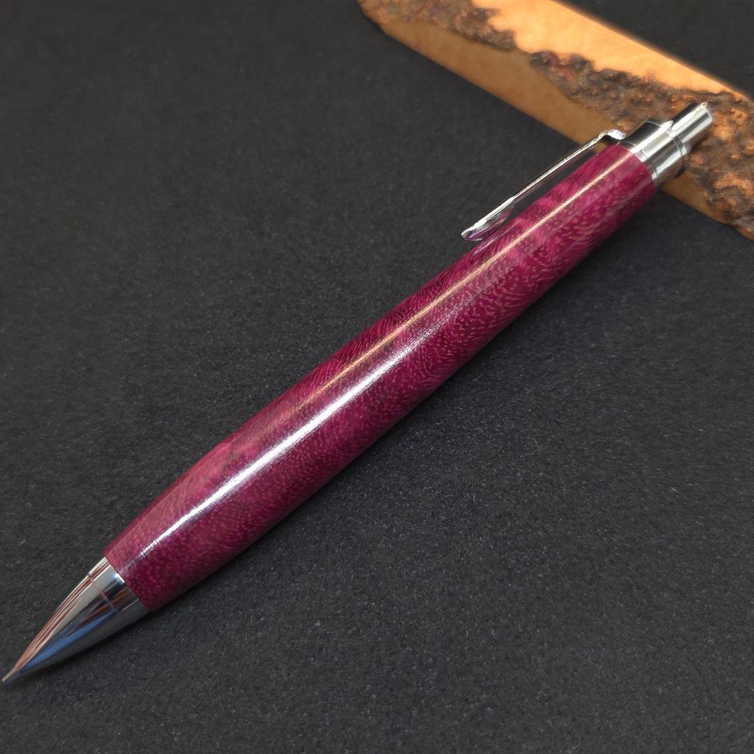 No.36ハンドメイド木軸シャーペンパープルハート縮み杢