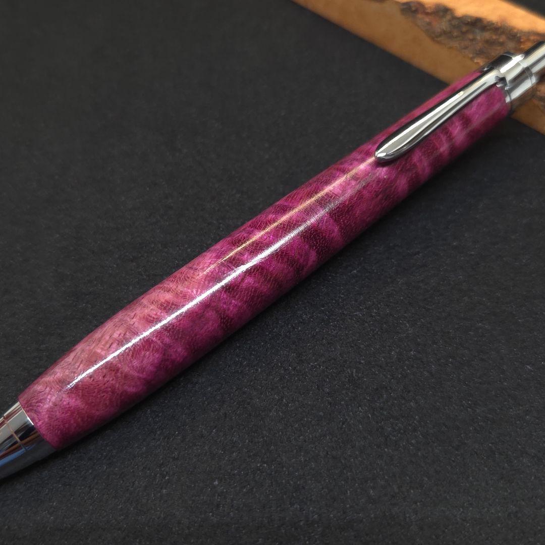 No.36ハンドメイド木軸シャーペンパープルハート縮み杢