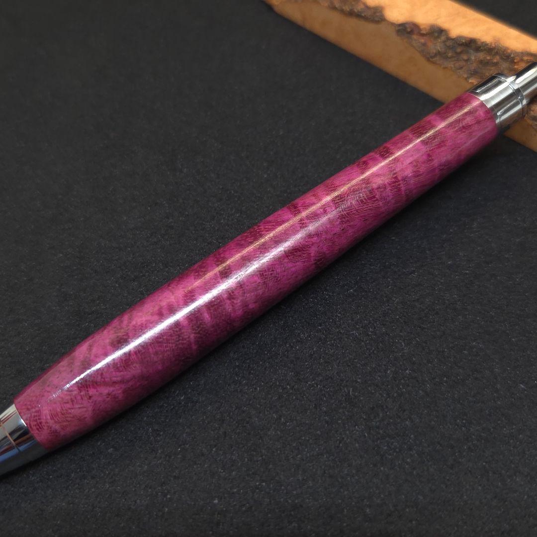 No.36ハンドメイド木軸シャーペンパープルハート縮み杢