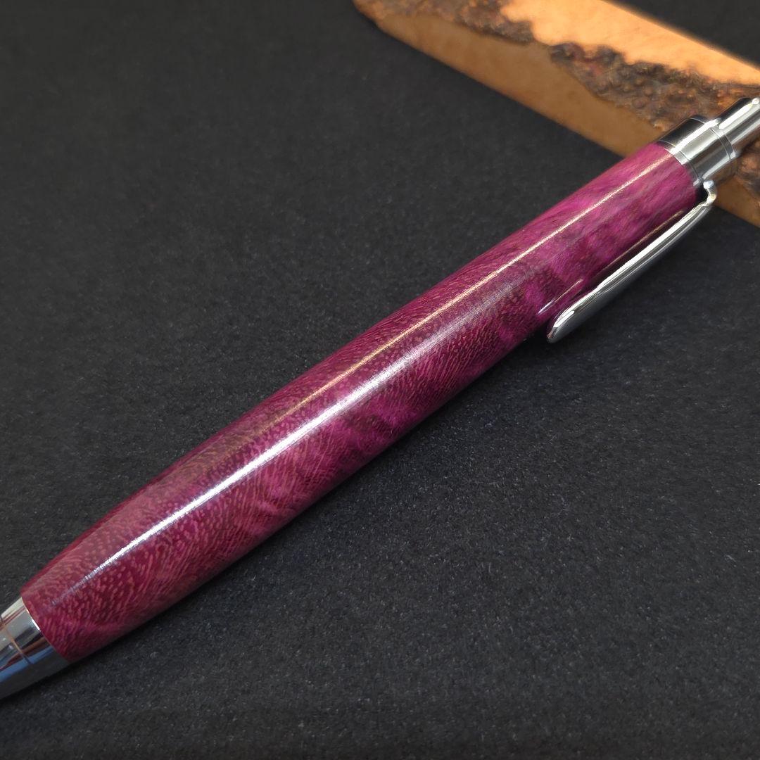 No.36ハンドメイド木軸シャーペンパープルハート縮み杢