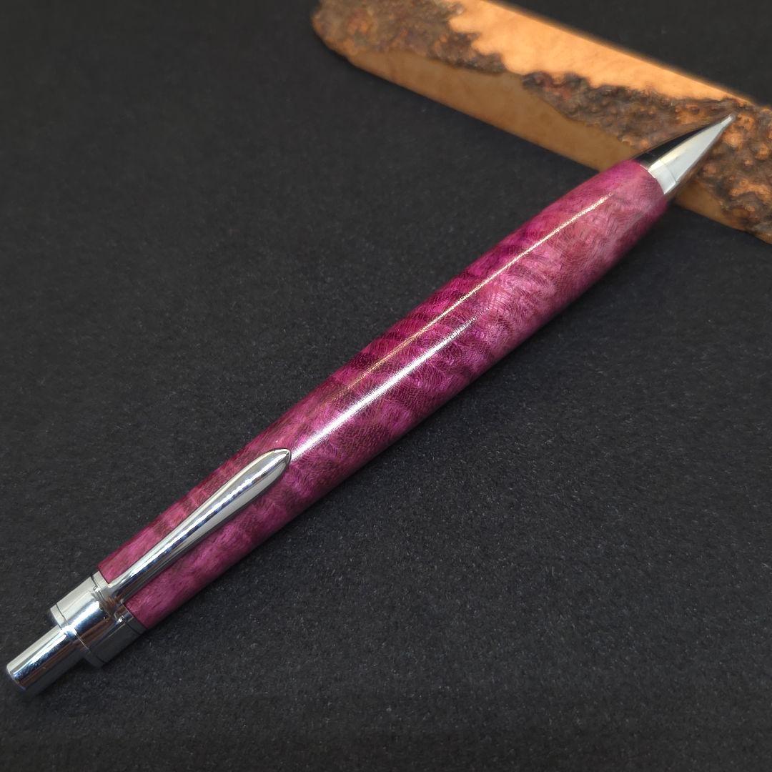 No.36ハンドメイド木軸シャーペンパープルハート縮み杢